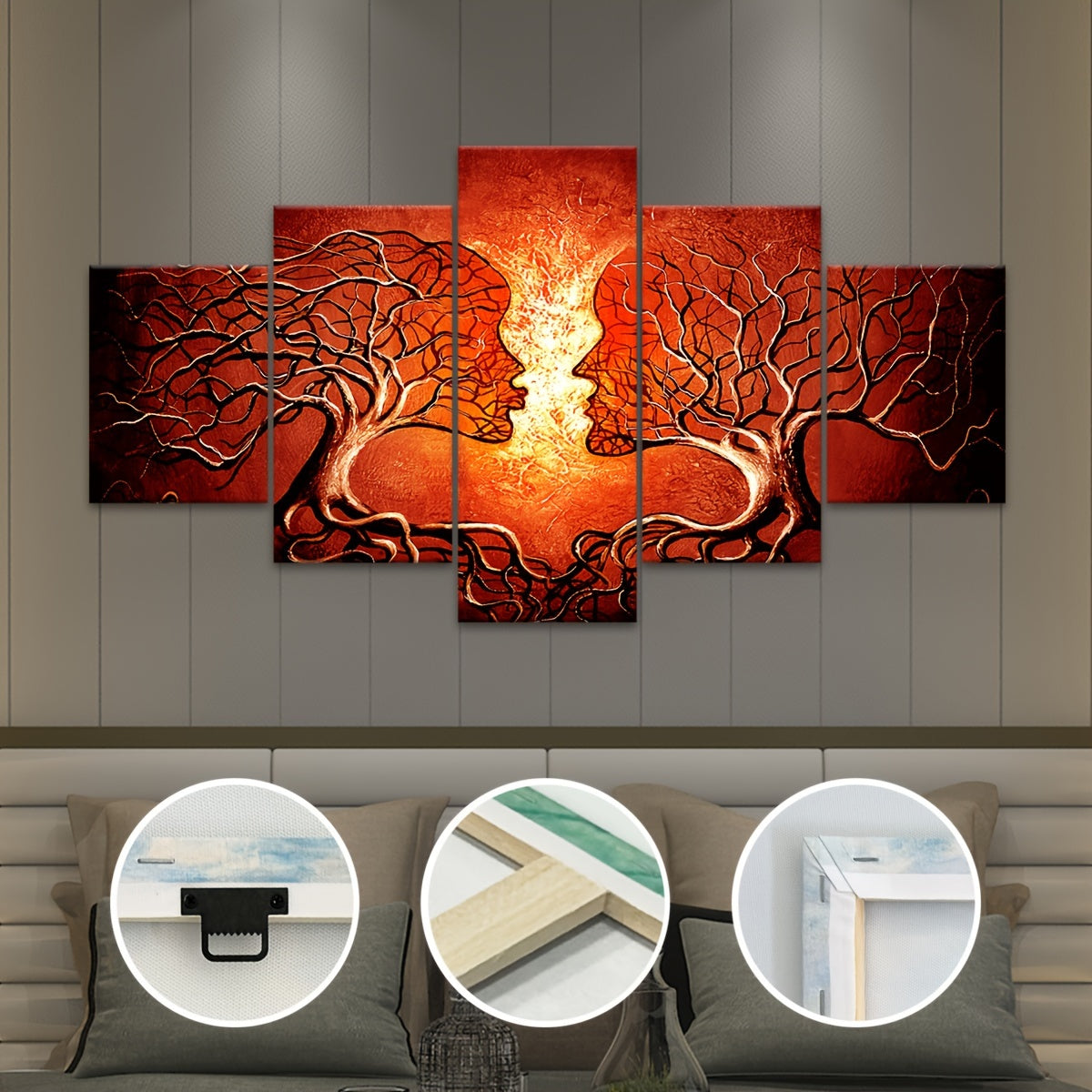 2D Flat, [2D FLAT] 5pcs Frame Artistic Tree Face Canvas Poster, Five Panel Scene Art, Modular Picture, Print Painting, Modern Art, Ideal Decor for Bedroom Living Room Kitchen Dorm, Wall Decoration, Gift for Family Friends, Mu