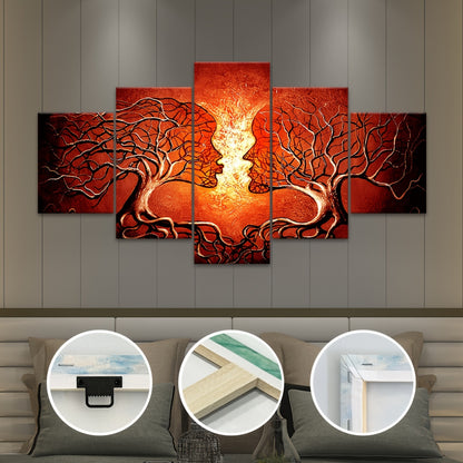 2D Flat, [2D FLAT] 5pcs Frame Artistic Tree Face Canvas Poster, Five Panel Scene Art, Modular Picture, Print Painting, Modern Art, Ideal Decor for Bedroom Living Room Kitchen Dorm, Wall Decoration, Gift for Family Friends, Mu
