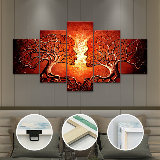 2D Flat, [2D FLAT] 5pcs Frame Artistic Tree Face Canvas Poster, Five Panel Scene Art, Modular Picture, Print Painting, Modern Art, Ideal Decor for Bedroom Living Room Kitchen Dorm, Wall Decoration, Gift for Family Friends, Mu
