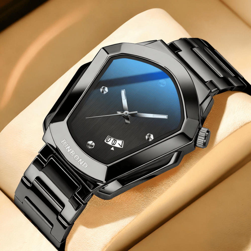 Men's Minimalist Modern Watch with Irregular Dial - Analog Quartz Wristwatch, Calendar Function, - Watch for Business & Casual Attire, Durable Elegant Timepiece for