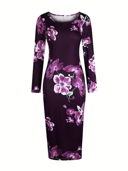 Elegant Long-Sleeve Dress with a Round Neckline