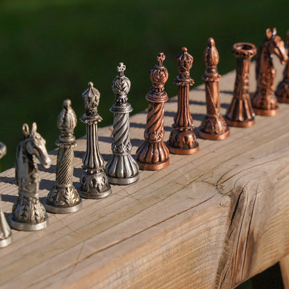 15 Inch Retro Metal Chess Set for Adults Marbling Chess Board with Chess Pieces Travel Chess Set with Metal Pieces Folding Chessboard Ideal for Beginners And Professional Players Halloween, Christmas Gift