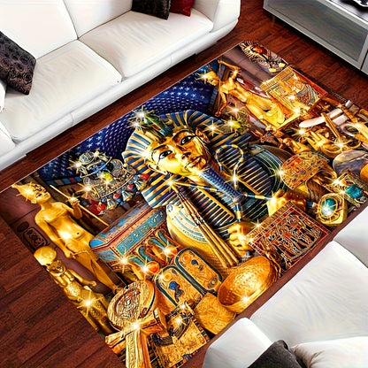Egyptian Pharaoh Treasure Mat - Soft, Durable, Non-Slip, Machine Washable Polyester Blend Mat with Vibrant Hieroglyphic Design, Perfect for Living Room or Office Decor, Lightweight & Stylish Indoor Space Mat, Rugs for Living