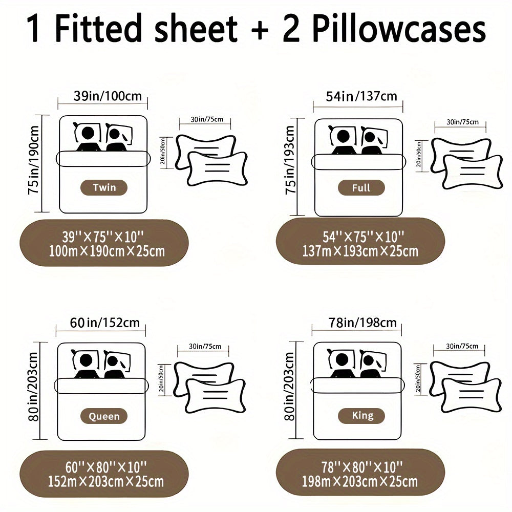 Latacaca 3pcs Golden Egyptian Pyramids Celestial Motif Pattern Fitted Sheet Set, Bedding Set One Fitted Sheet and Two Pillowcases, Pillow Inserts Not Included, Wrinkle Resistant, Fade Resistant, and Machine Washable, A Lightw