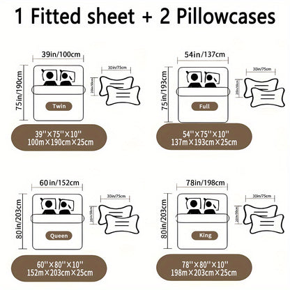 Latacaca 3pcs Golden Egyptian Pyramids Celestial Motif Pattern Fitted Sheet Set, Bedding Set One Fitted Sheet and Two Pillowcases, Pillow Inserts Not Included, Wrinkle Resistant, Fade Resistant, and Machine Washable, A Lightw