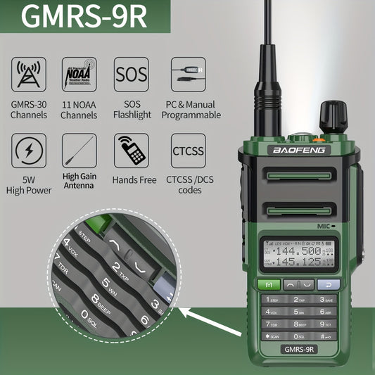 2pcs BAOFENG GM-9R Pro GMRS Radio with NOAA Weather Alerts, 250 Memory Channels & USB-C Charger - Long Range Two-Way Walkie Talkie with Earpiece, Compatible with AA-36 USB-C Cable for Camping, Hunting, Survival, Emergency Pre