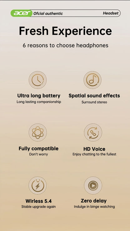 Acer OHR548 Wireless Headphones with 52dB Deep Sea Noise Reduction, In-Ear Design, Wireless 5, 4, Heavy Bass, No Sound Leakage, SSVP Extreme Digital Enhancement, Type-C Charging Case, Ultra-Long Standby, Touch Control, for Sm