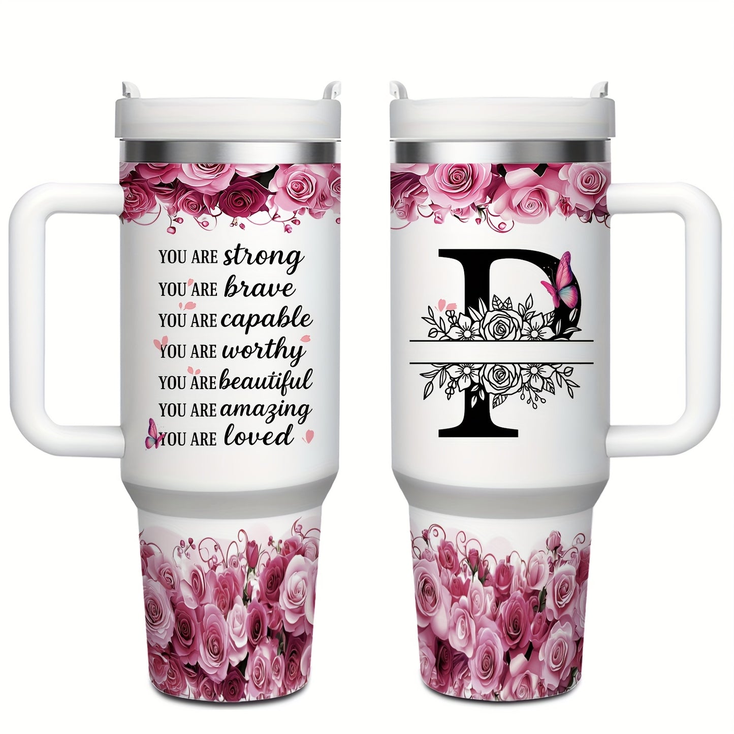 MIKENDA 1pc 40oz "A-Z Custom Letters & Name" Stainless Steel Travel Cup with Lid And Straw. Coffee Cup, Kitchen Drinkware. Great Gift for Women, Friends, Parents.for Mother's Day, Holidays. for Home & Outdoor Use.Halloween &