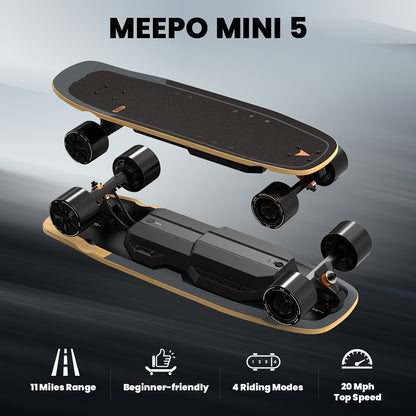 MEEPO Mini Electric Skateboard with Remote, 4 Speed Smooth Remote Controller, 11 Miles Range, 330 Pounds Max Load, Maple Cruiser for Adults And Teens, Mini5, Outdoor Activity Equipment, Urban Commuting Aid, Portable Personal