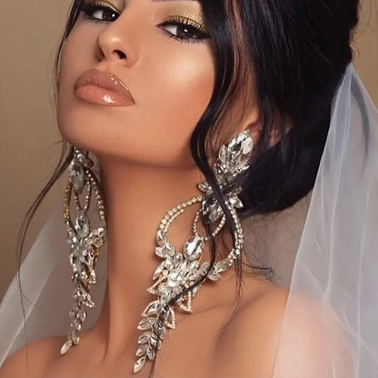 2pcs Elegant Wedding Earrings for Women - Bridal Rhinestone Pendant Dangle Earrings, Retro Bohemian Geometric Suitable for Wedding, Prom, Party, Daily Wear - Year-Round Timeless Bridal Accessories