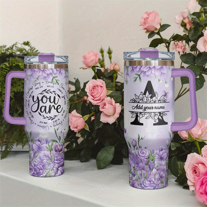 1pc Personalized Name & Motivational Quote Tumbler 40oz with Lid - Custom Stainless Steel Cup, Insulated for Hot/ Drinks, Custom Name/Date/Message Gift for /Men, Birthdays, Christmas, Valentines, Teachers, Coworkers