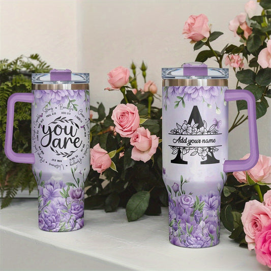 1pc Personalized Name & Motivational Quote Tumbler 40oz with Lid - Custom Stainless Steel Cup, Insulated for Hot/ Drinks, Custom Name/Date/Message Gift for /Men, Birthdays, Christmas, Valentines, Teachers, Coworkers