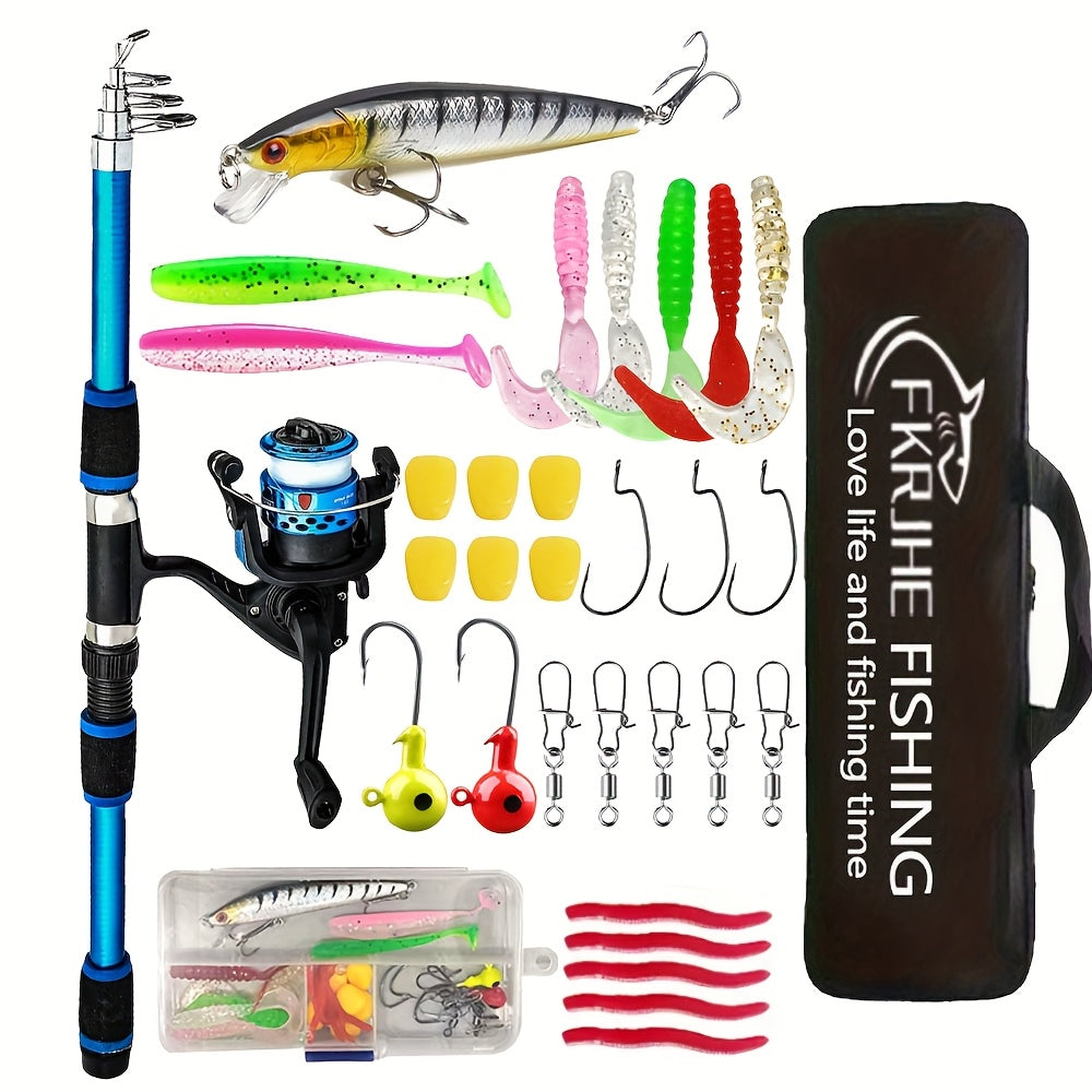 Complete 70.87 Inch Fishing Rod Set, Beginner Sea Casting, Pre-Loaded with Fishing Line, Including Telescopic Rod, Bait Kit with Portable Fishing Gear Bag, Fishing Reel, Mino, Soft Bait, Etc., Suitable for Traveling, Saltwate