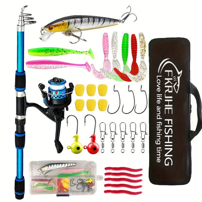 Complete 70.87 Inch Fishing Rod Set, Beginner Sea Casting, Pre-Loaded with Fishing Line, Including Telescopic Rod, Bait Kit with Portable Fishing Gear Bag, Fishing Reel, Mino, Soft Bait, Etc., Suitable for Traveling, Saltwate