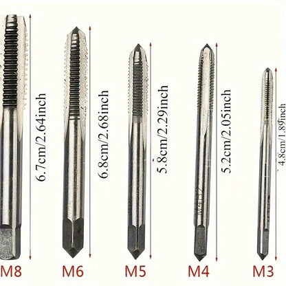 5pcs Stainless Steel Tap and Die Set with Chrome-Plated Wrench - Precision Thread Cutting Tools for Metalworking and Gear Repair, Ideal for Projects, Metalworking Tools|Sleek Metallic Finish|Durable Construction, Metalworking