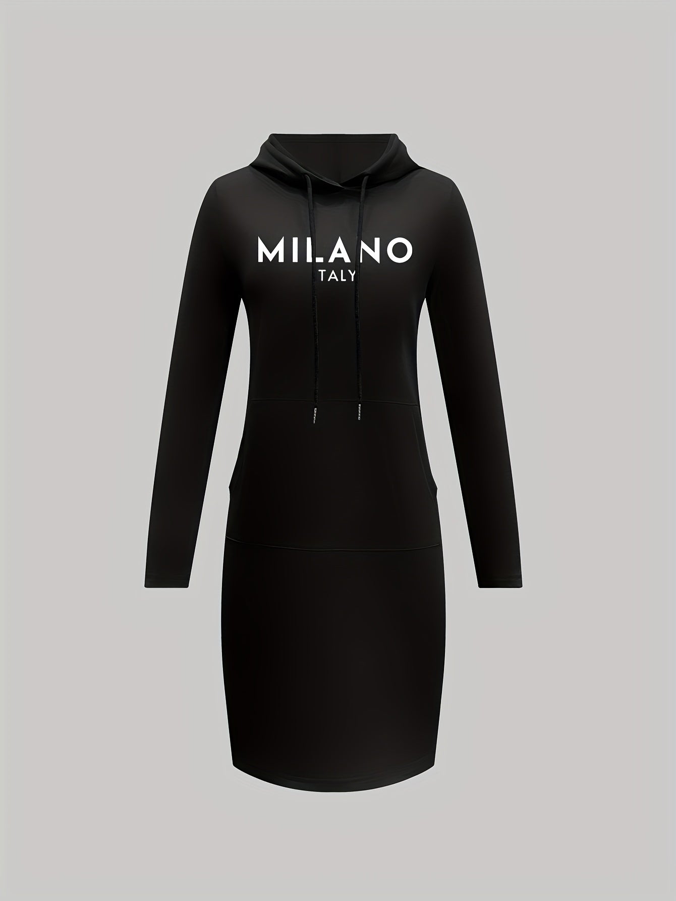 Print Bodycon Hooded Dress, Casual Drawstring Sweatshirt Dress for Spring & Fall, Women's Clothing