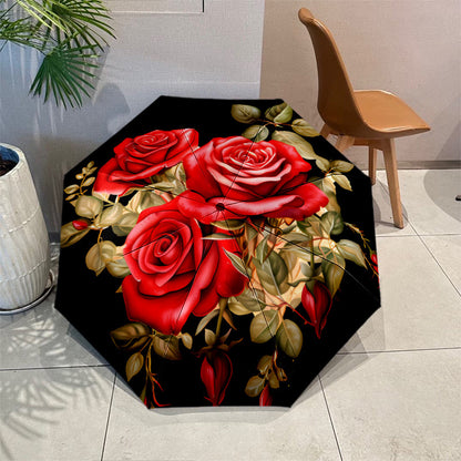 Automatic Open/Close Umbrella with One-Touch Button - Burgundy Rose & Black Automatic Folding/Unfolding Umbrella for Men & Women, 8-Rib Windproof Compact Travel Umbrella with Red/Golden/Green Floral Design, Portable for Commu