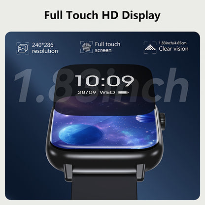 Smart Watch for Men And Women, 1.83inch HD Screen Full Touch Screen, Call & Message Functions, Pedometer, Multiple Sports Modes, Water, Compatible with IOS/Android Devices, Simple Style, Ideal Gift for Any Occasion