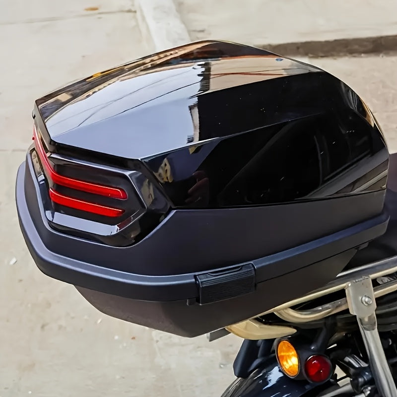 1pc Motorcycle Top Box - Heavy-Duty ABS Motorcycle Luggage Bag with Locking Mechanism, 45L/11.89 Gallon Capacity, Shock-Absorbing Base & Interior Lining, Detachable Straps For Secure Storage Of Helmets, Gloves, Motorcycle Sto