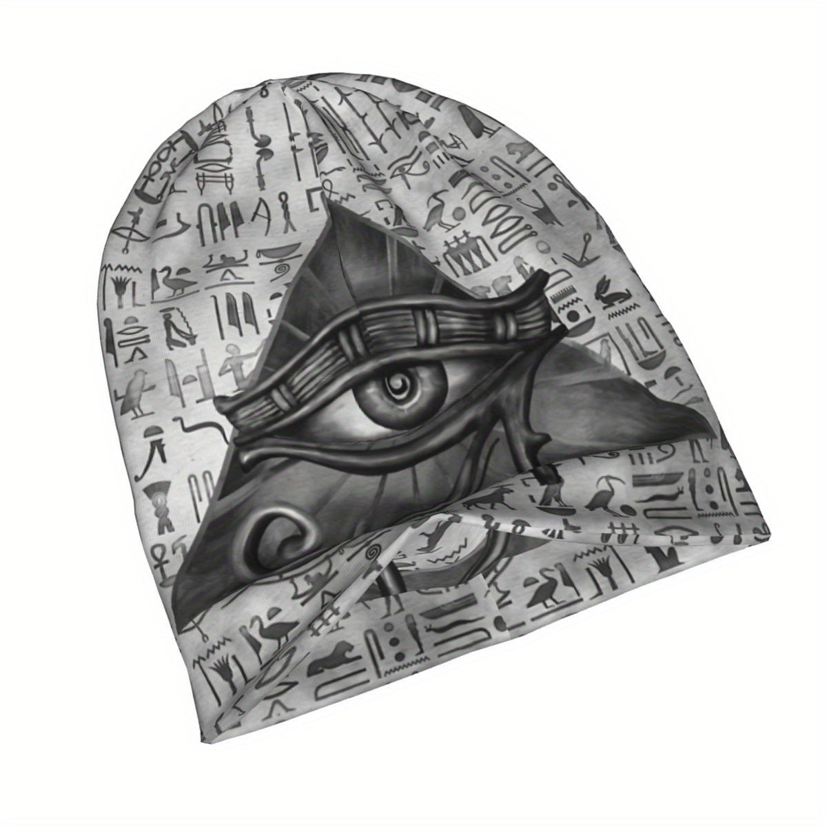 1pc BIIHUDU Unisex Egyptian Eye of Horus Beanie - Funky Style Knit Fabric Hat with Elastane and Polyester, Soft No-Brim Bonnet