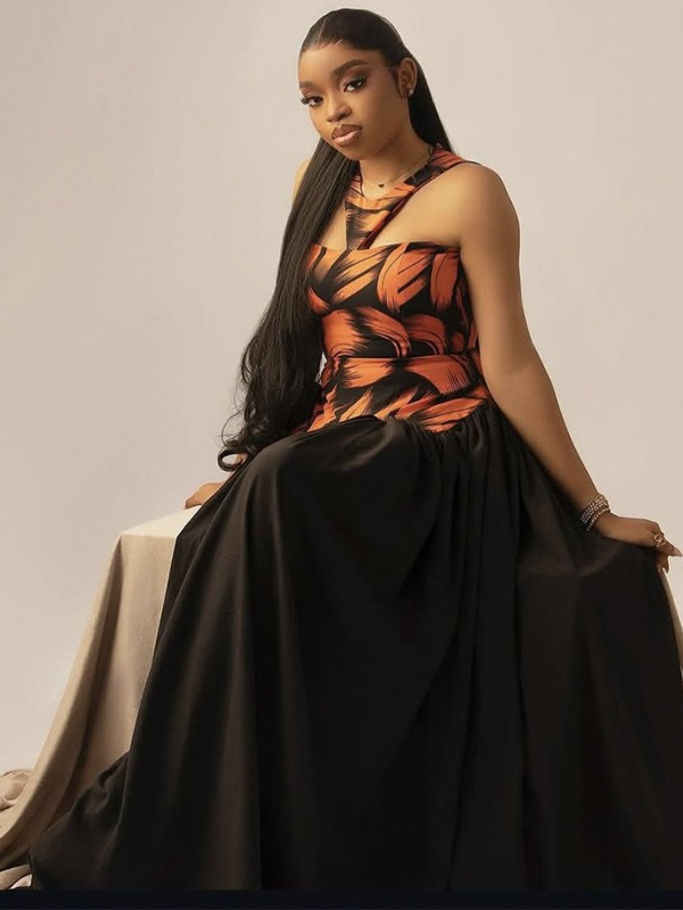 A Stylish And Sophisticated V-Neck Dress with a High Waist And Print, Perfect for The Fall Season for Women