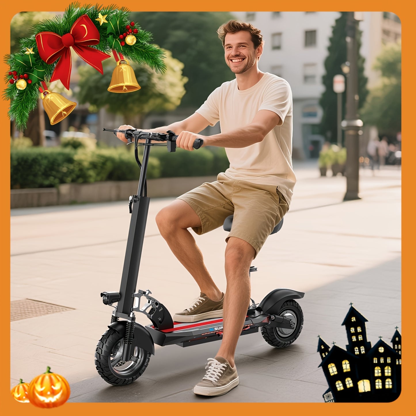 Adult Electric Scooter 700W Motor 20 MPH & 35 Mile Range, Foldable E-Scooter with Seat, 10" All-Terrain Tires, Dual Suspension, 48V 15AH, Heavy-Duty Black/Red E--like Ride for Adults ( Plug)