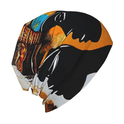 BIIHUDU African Tribal Women & Men's Beanie Hat - Unisex Boho Bonnet with Ghanaian/ Nigerian/ Maasai Patterns, Black/Orange/Red/Blue/White/Teal/ Golden/ Brown/ Turquoise - Cultural Headwear for Parties & Everyday Style, Beani