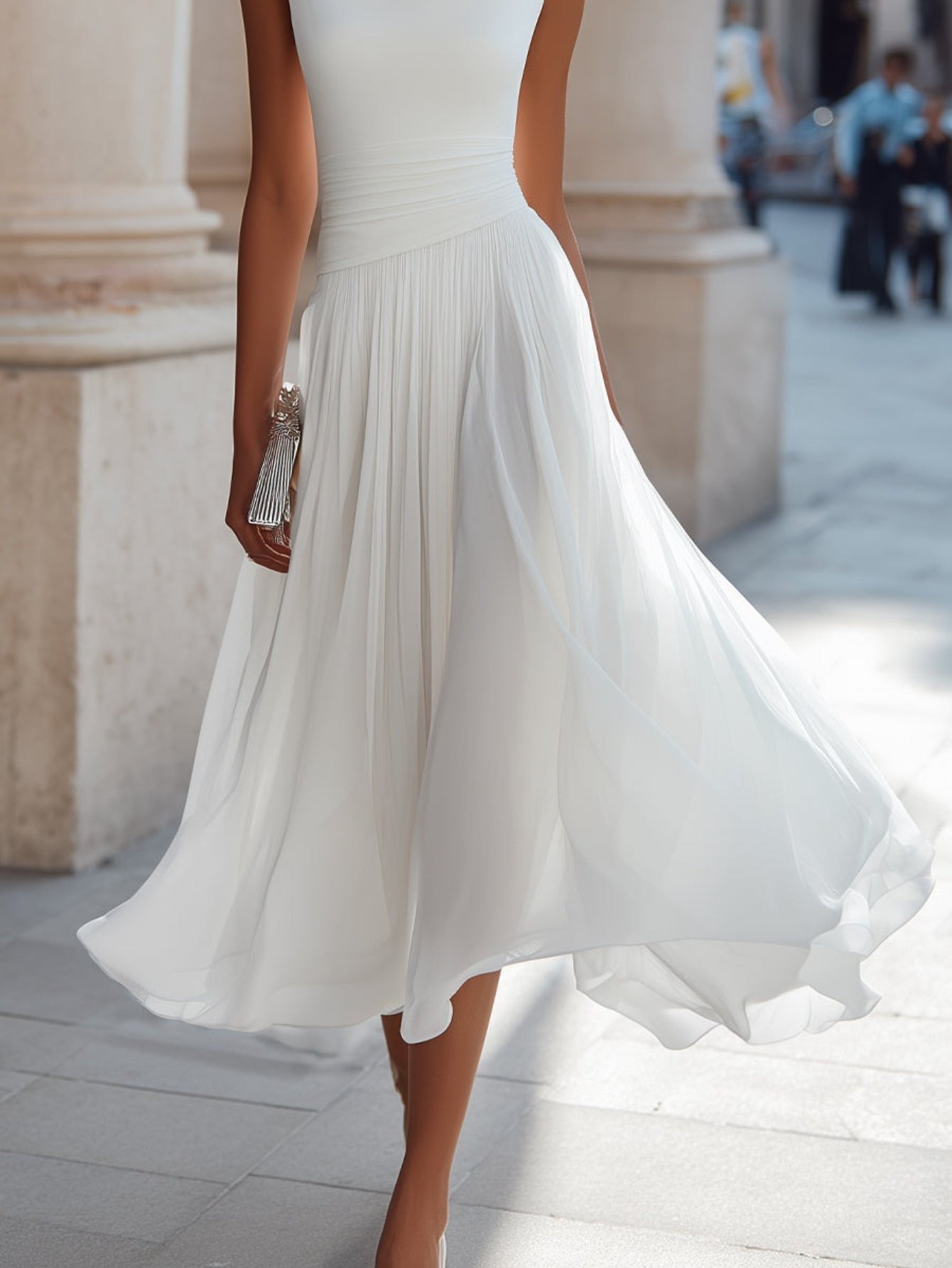 Sleeveless Pleated Waist Dress for Women | Elegant And Ethereal Design Style, Suitable for Wedding Guests And Chic Date Occasions