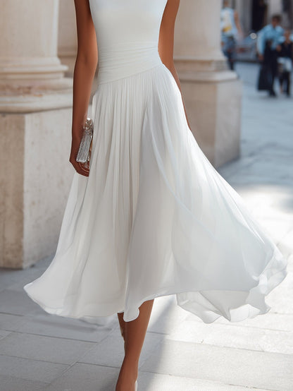 Sleeveless Pleated Waist Dress for Women | Elegant And Ethereal Design Style, Suitable for Wedding Guests And Chic Date Occasions