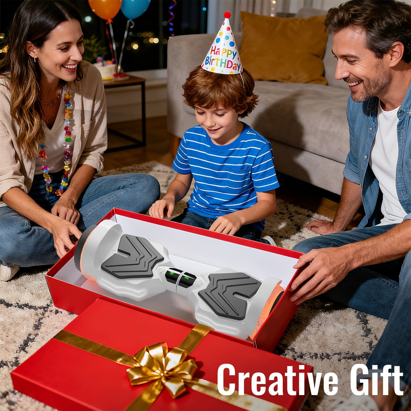 300W Powerful Motor Hoverboard, For Kids 4+ Years Teens &adults, Max Speed 8.5 Mph, 220 Lbs Max Payload, 15° Climbing Slope, 3H Charging, Brithday Gift, Halloween Thanksgiving Christmas Holiday Gift, White