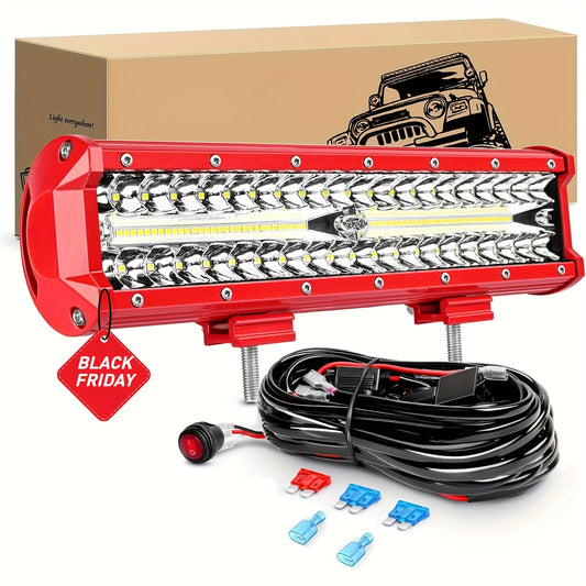 WAYWE 12 Inch LED Light Bar Triple Row Flood Combo Lights With Wiring Harness Kit For Driving Light Work Light On Off-Road Truck SUV ATV UTV For Car Party For Christmas Gift For New Year Gift Father'S Day Gift, Without Batter