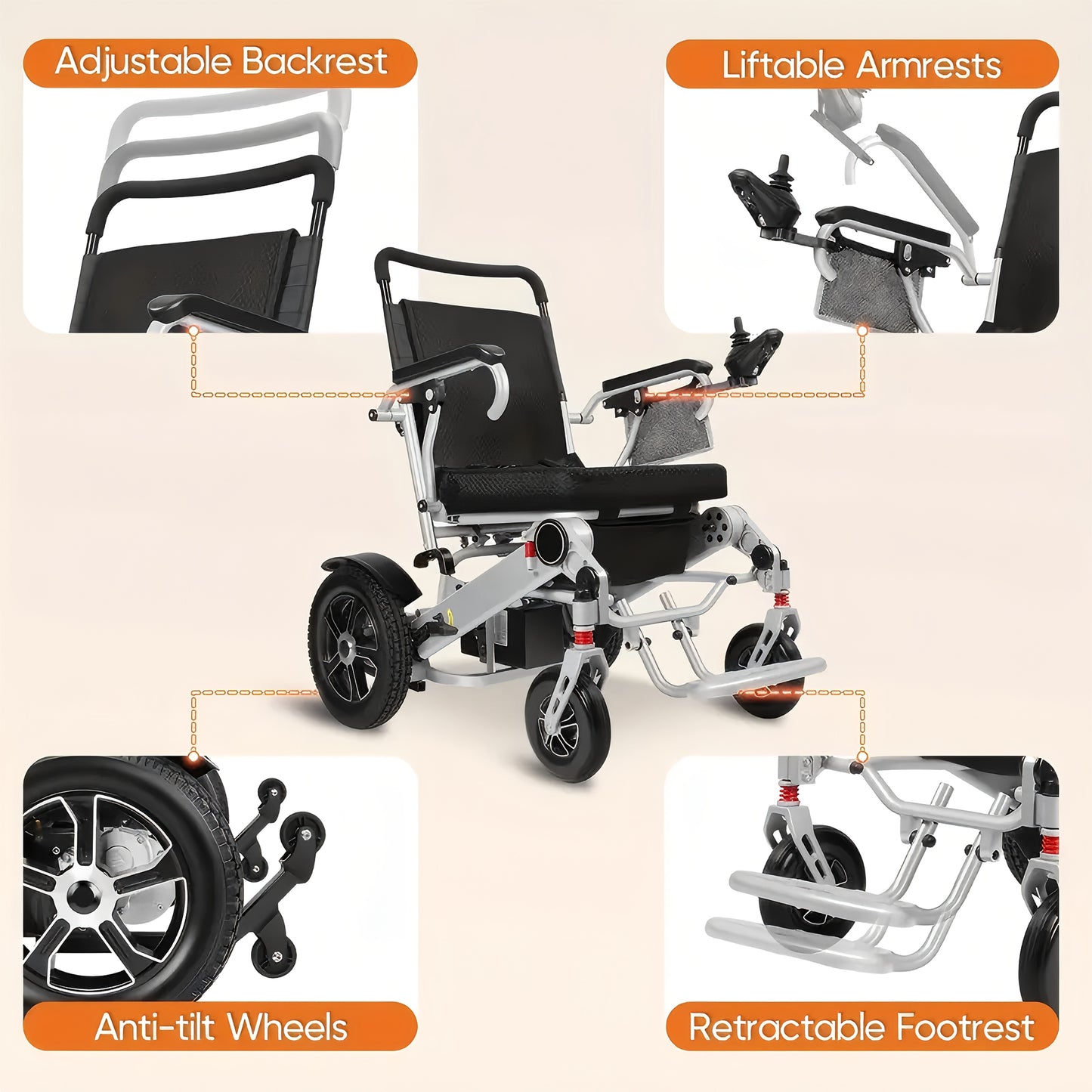 Electric Wheelchair for Seniors, 500W High Power, 30+ Miles Long Range, Foldable, 350 Lbs Capacity
