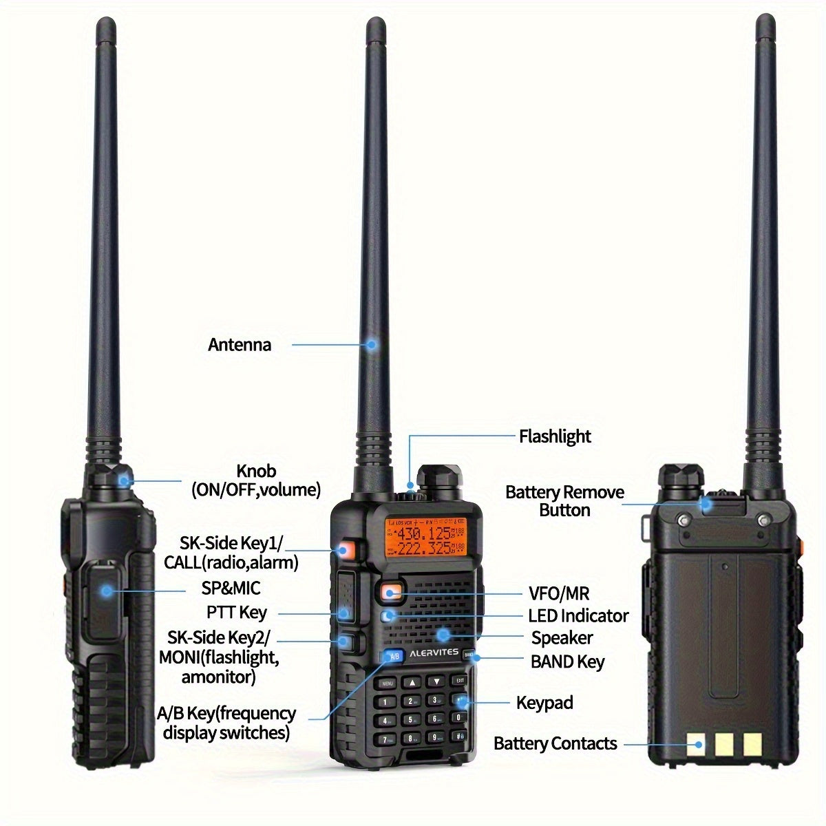 2-Pack ALERVITES Multi-Band Ham Radio Handheld - Remote Walkie-Talkies with AT-5RX Upgrade Technology, Portable Two-Way Radios for Adults, Camping, Hiking, Travel, Frequency Copy, Airband Compatible, USB Rechargeable, Black,