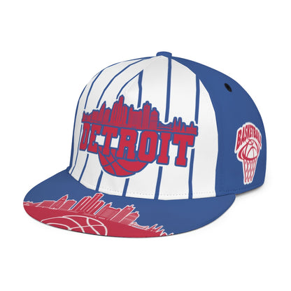 Unisex Basketball Cap with a Flat Brim - Adjustable Hat Featuring a Snap Closure, Creatively Designed with Detroit City Vertical Stripe Print - Game Day Cap - Fan Apparel - Breathable for All Seasons - Suitable for Outdoor An