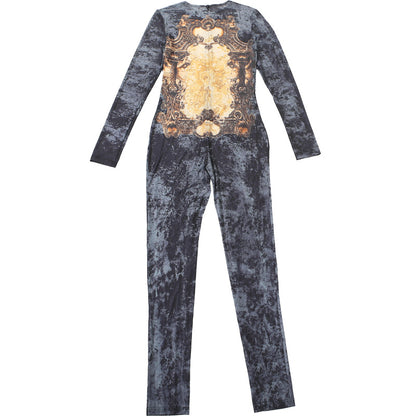 LUCKFOX Sexy Street Trend Digital Printing Long Sleeve Jumpsuit Women | Deep V Neck, Perfect for Spring/Summer/Fall