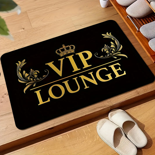 1pc HUAJI Classic Dark Letter Print Doormat - High-Density Non-Slip Absorbent Kitchen Bathroom Entryway Mat, Machine Washable 100% Polyester with Golden Crown & Leaf Design for Home Decor, Bathroom Rugs Non Slip Washable, PVC