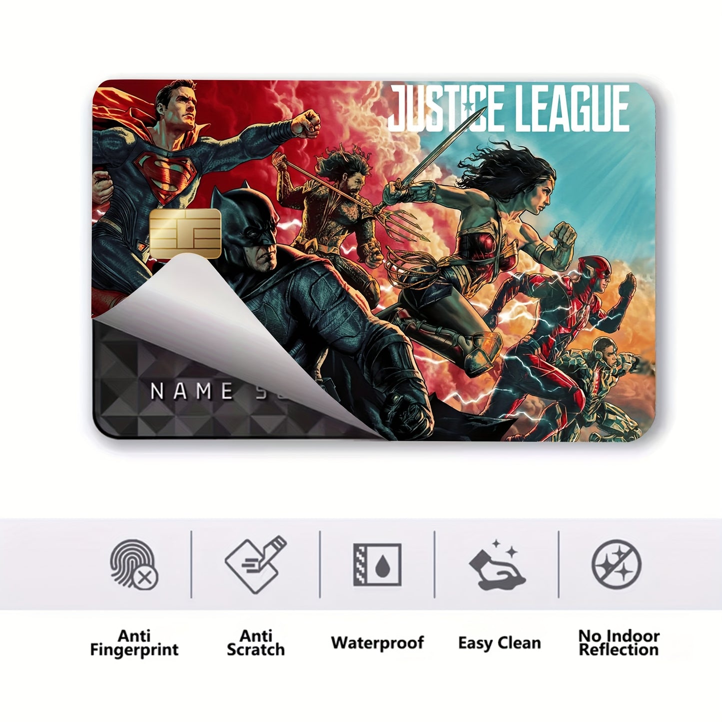 Official Licensed 5pcs Justice League Credit/Debit Card Light Beige Set - Ultra-Thin Residue-Free Stickers for Credit Cards, Bank Debit Cards, Transportation Cards, and Key Cards - Scratch-Resistant, Wear-Resistant, Non-Slip