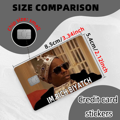 4pcs Waterproof PVC Card Skins - Funny "I'M RICH BIYOTCH" Golden Card Design Stickers | Scratch-Resistant, Non-Slip Glossy-like for Credit/Debit Cards & Keychains | Ultra-Thin Durable Disposable VIP-Style Protectors (Matte Vi