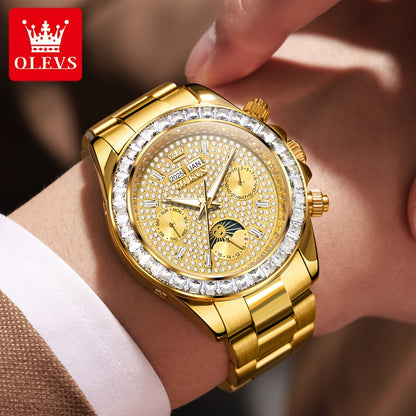 OLEVS Men's Automatic Mechanical Business Watch - Stainless Steel Luminous Golden-Tone Dial with Accents, Date & Day Display, Luxury Dress Watch for Formal Events & Professional Settings, Automatic Mechanical Watch, Formal Ti
