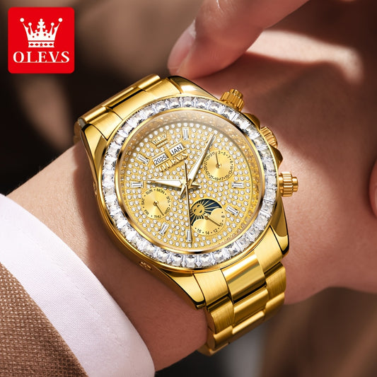 OLEVS Men's Automatic Mechanical Business Watch - Stainless Steel Luminous Golden-Tone Dial with Accents, Date & Day Display, Luxury Dress Watch for Formal Events & Professional Settings, Automatic Mechanical Watch, Formal Ti