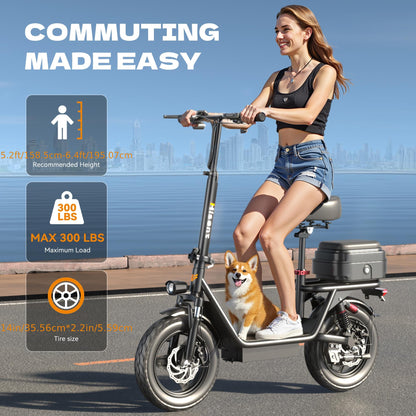 Hisent Adult Electric Scooter- 20 Mph, 740W Peak Motor, 10Ah/15Ah Lithium Battery, 15-40 Mile Range, 14 Foldable With Seat And Storage Box, Dual Suspension, Dual Brake System, Ample Storage, Alloy Steel Frame Durable, Commute