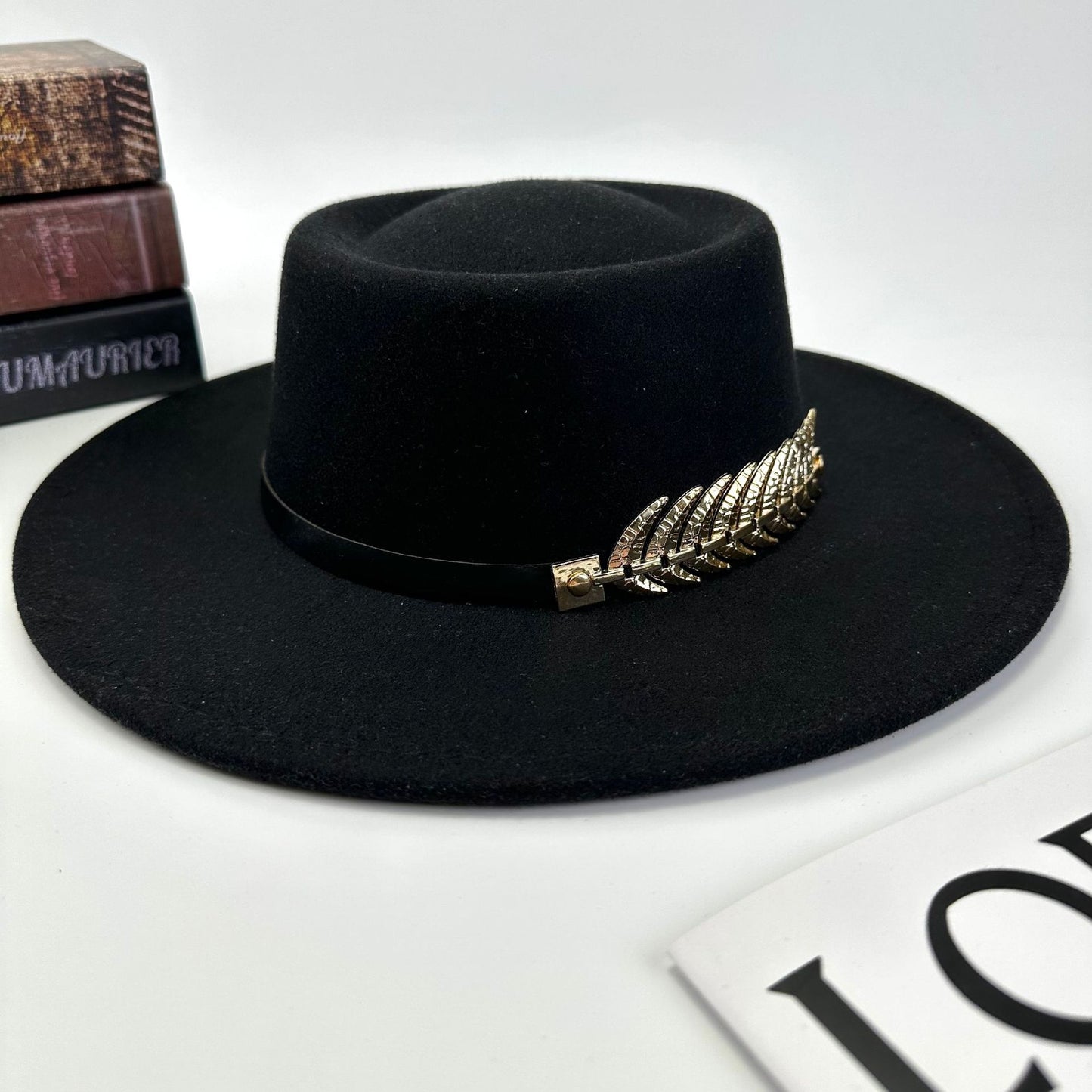 1pc Women'S Retro Wide-Brimmed Fedora Hat with Metal Crescent & Black Leather-like Band - Vibrant Orange/Red/Green/Black/Navy Blue/Purple/White - Elegant Non-Stretch Design for Autumn Winter, Music Festivals, Christmas & Dail