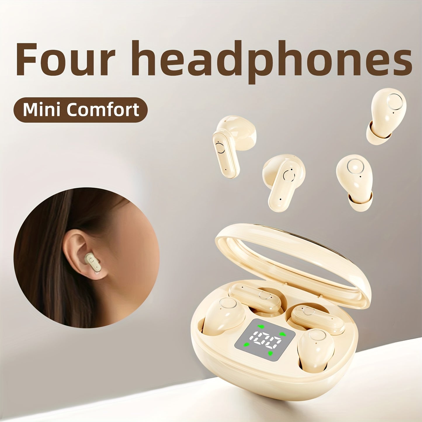 Ultra Small Mini Sleep, Short Handle Sports Wireless Earphones, HiFi Bass Stereo Dual Sound Quality 5.4 Wireless Earphones, Comfortable Noise Reduction Wearing, High-definition Digital Display With Microphone, Ultra Long Stan