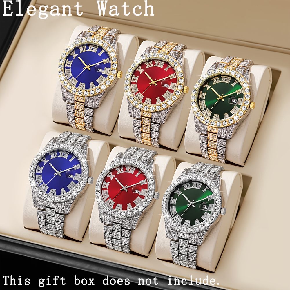 6pcs/ set Men Watch, Luxury Men Watches, Alloy Watch Strap Watch for Men, Quartz Watch, Calendar Adjustable, Work and Daily Decorationfor Casual Attire, Hristmas Present Halloween GiftIdeal Choice for Gifts Wrist Watch, Reloj