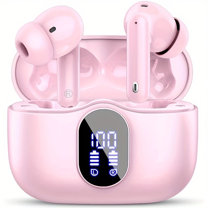 Wireless Earphones, Wireless 5.3 Earphones with Bass Stereo Sound, Earphones with Noise Cancelling Microphone And LED Display Screen, In Ear Earphones, 40 Hours Of Playback Time, Suitable for Laptops, Tablets, Mobile Phones,