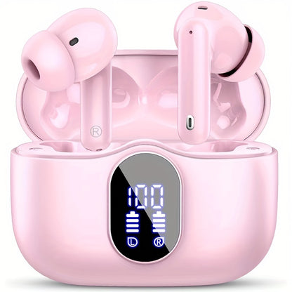 Wireless Earphones, Wireless 5.3 Earphones with Bass Stereo Sound, Earphones with Noise Cancelling Microphone And LED Display Screen, In Ear Earphones, 40 Hours Of Playback Time, Suitable for Laptops, Tablets, Mobile Phones,