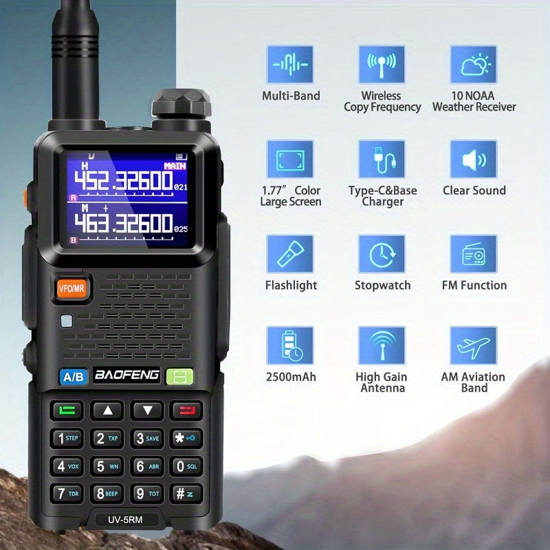 BAOFENG 5RM Ham Radio 10W Long Range Upgrade of UV-5R, Ham Radio Handheld UV-5RM Radio Multi-Band BAOFENG Radio with 771 Antenna, 2500mAh Battery Rechargeable Walkie Talkies for Adults, 2 Pack