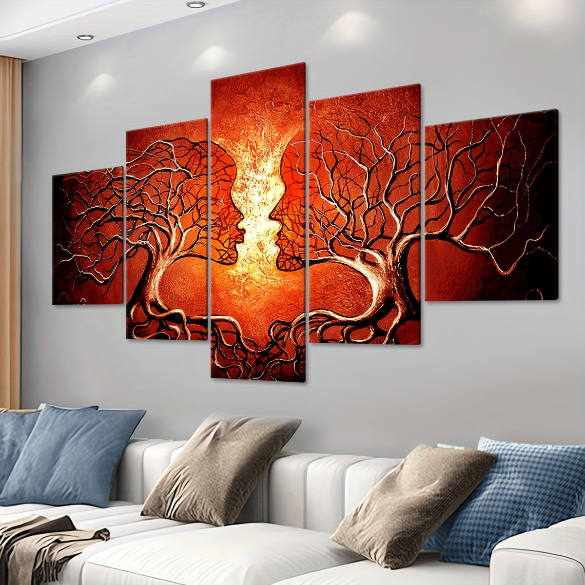 2D Flat, [2D FLAT] 5pcs Frame Artistic Tree Face Canvas Poster, Five Panel Scene Art, Modular Picture, Print Painting, Modern Art, Ideal Decor for Bedroom Living Room Kitchen Dorm, Wall Decoration, Gift for Family Friends, Mu