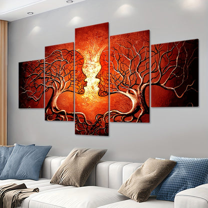 2D Flat, [2D FLAT] 5pcs Frame Artistic Tree Face Canvas Poster, Five Panel Scene Art, Modular Picture, Print Painting, Modern Art, Ideal Decor for Bedroom Living Room Kitchen Dorm, Wall Decoration, Gift for Family Friends, Mu