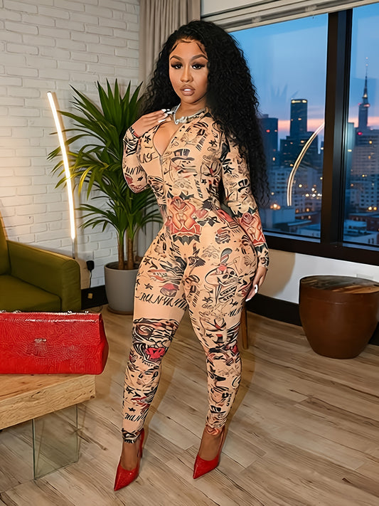 Winter New Women's Printed Slim Fit And Hip Lifting S Jumpsuit